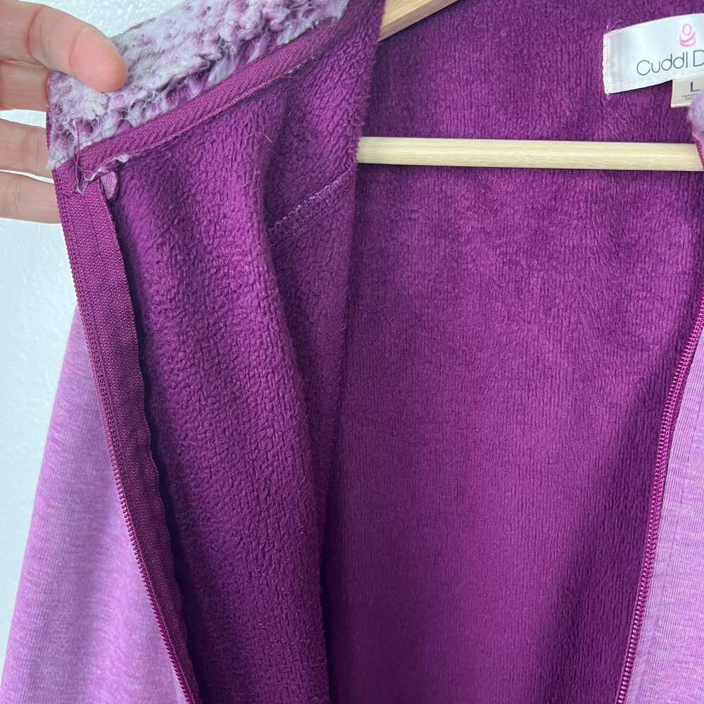 Cuddl Duds Zip Up Jacket Womens Large‎ Purple Sherpa Collar Fleece Lined Pockets - Picture 6 of 10